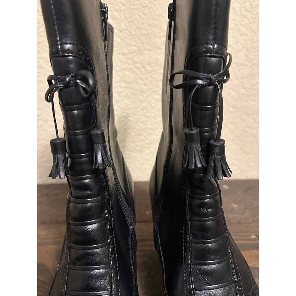 Liz Claiborne Lorraine Black Faux Leather Tassel Kitten Heel Mid-Calf Boots 7.5M - Picture 8 of 14
